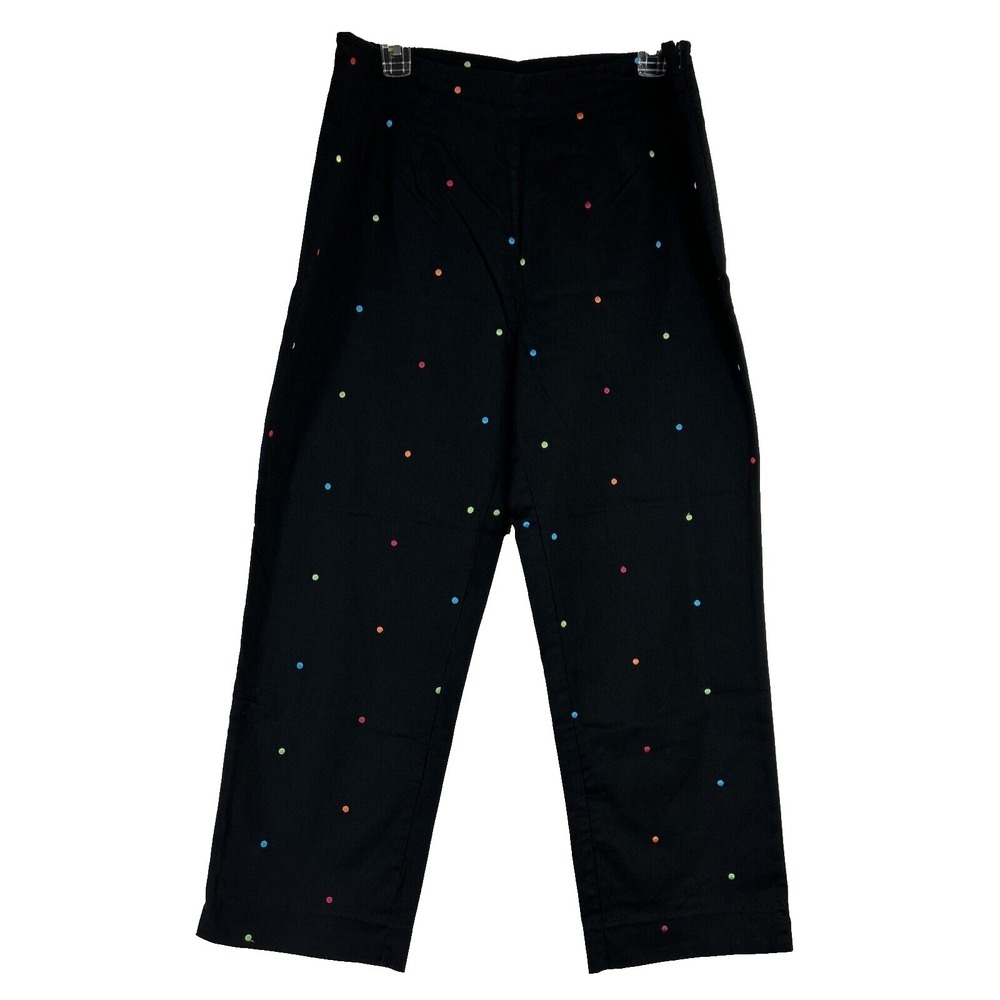 Marissa Studio Pant Size 10 Black FUN Multi Color Embroider Polka Dot Side Zip